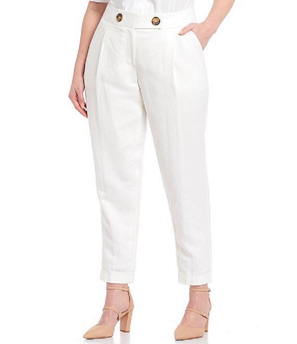Calvin Klein Women's Linen Blend Lined White Capri Dress Pants Sz 18W Officewear